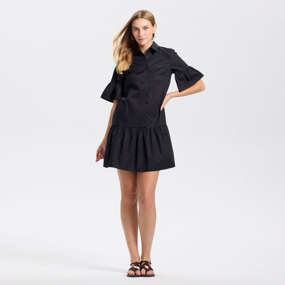 Universal Thread‎ NWT Elbow Sleeve Poplin Mini Shirtdress Womens Large Black